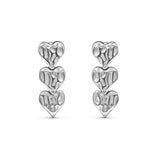 Triple Heart Drop Earrings Silver