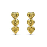 Triple Heart Drop Earrings Gold
