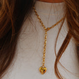 Heart Drop Down Necklace Gold
