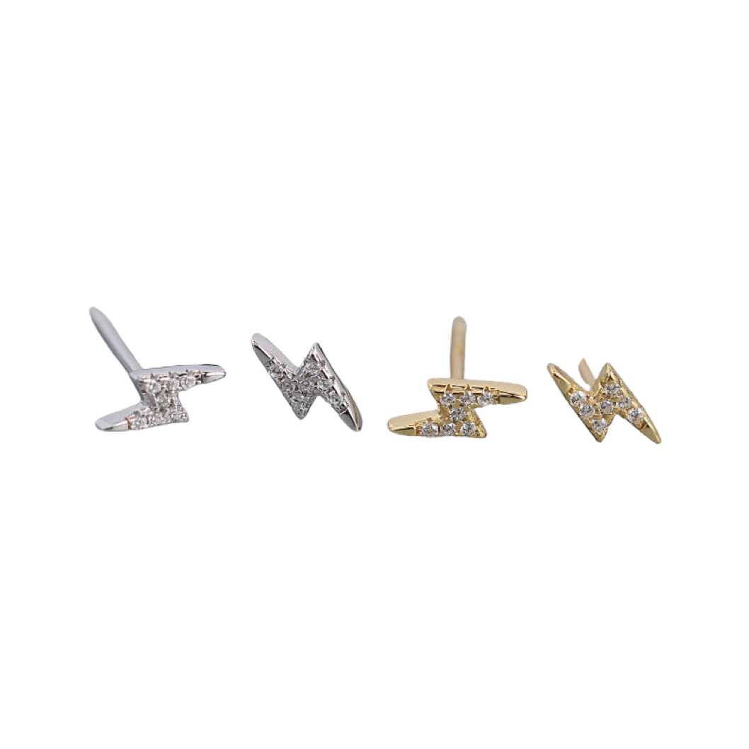 Sparkle Bolt Studs Sparkle Lightning Bolt Studs. Available in Gold & Silver. Material: 925 Sterling Silver. zoandco jewellery dublin affordable luxury personalised