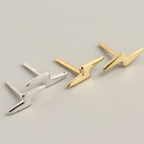 Lightening Bolt Earring Studs. Available in Gold and Silver. Material: 925 Sterling Silver, 14K Gold Plated. ZoandCo Jewellery Ireland