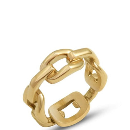 Grace Minimalist Geometric Gold Plated Ring. Available in Sizes 7 & 8. Available in Gold & Silver. Material: Titanium, 14K Gold Plated.