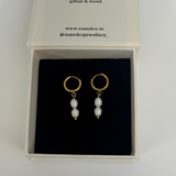 Double Pearl Hoops Gold