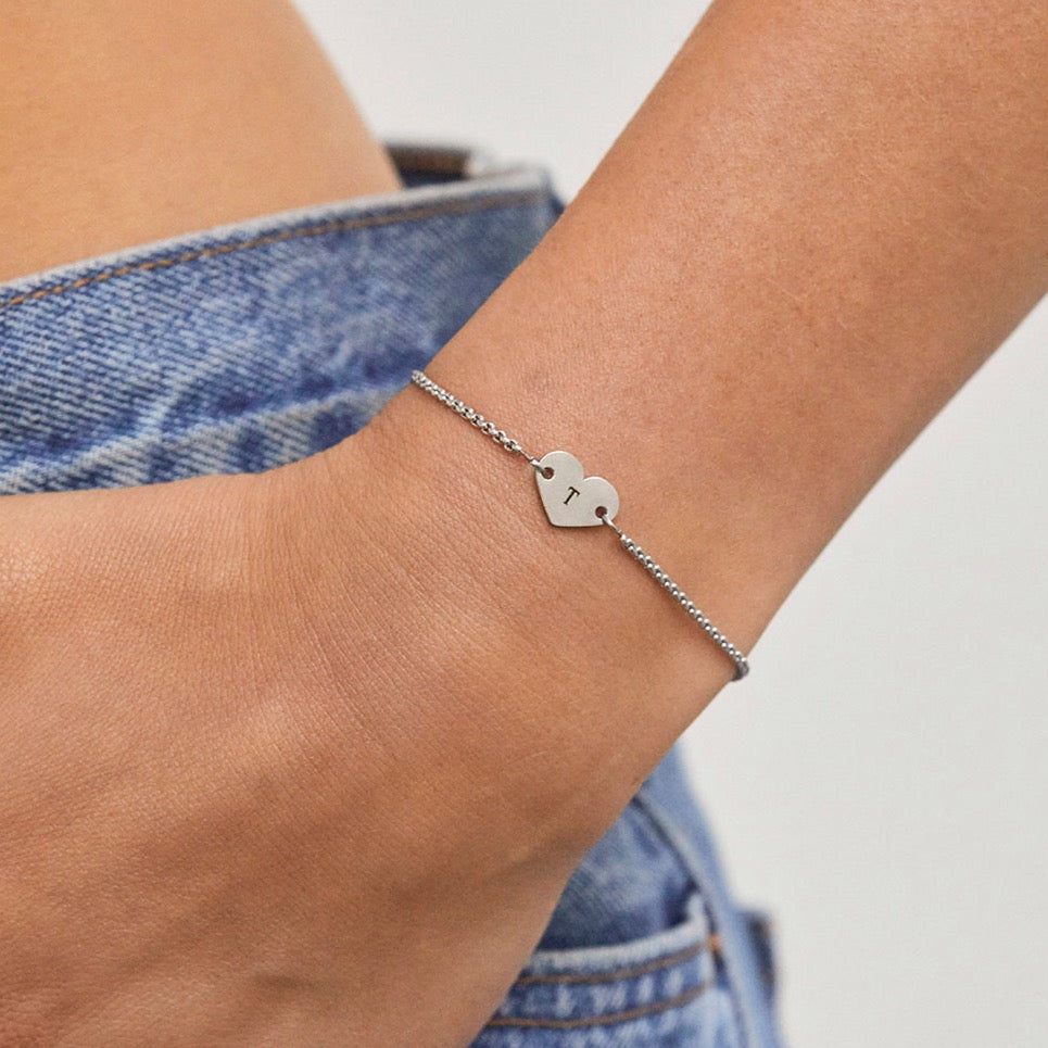 Buy Gold Love Bracelet Silver Initial With Heart Silver Gold Heart Bracelet  Dainty Heart Bracelet for Girlfriend Couples Bracelet Engraved Heart Online  in India - Etsy