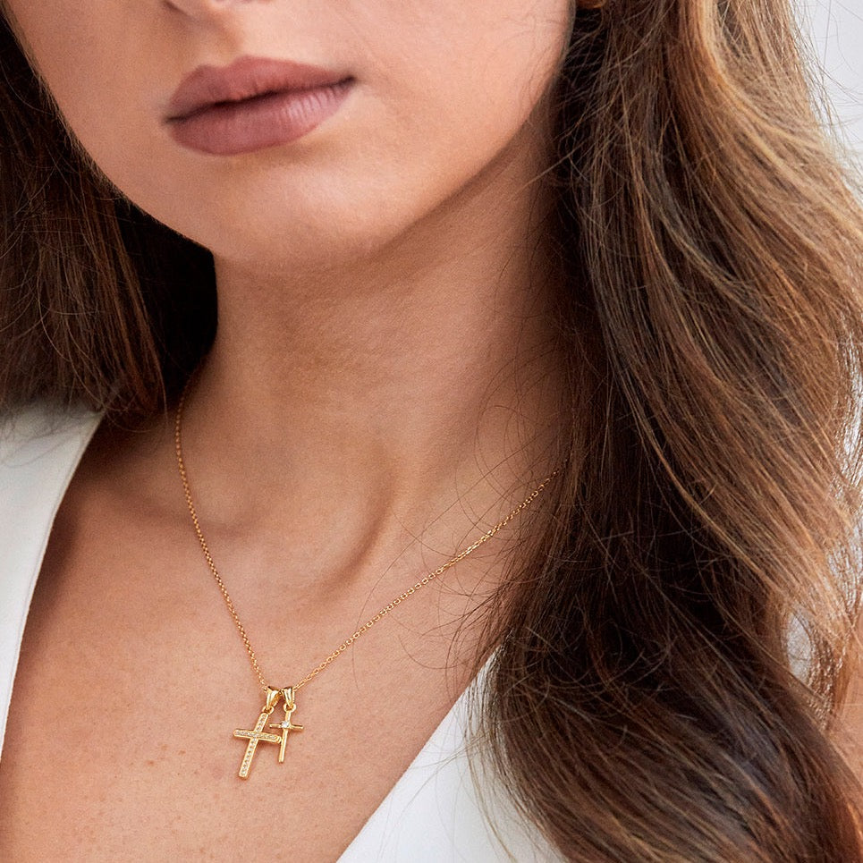 Introducing our Dainty Double Cross Necklace  Perfect for layering.  Material: 925 Sterling Silver. 