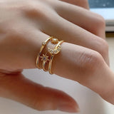 Triple Moon and Star Ring 925 Sterling silver Gold ZoandCo Jewellery 