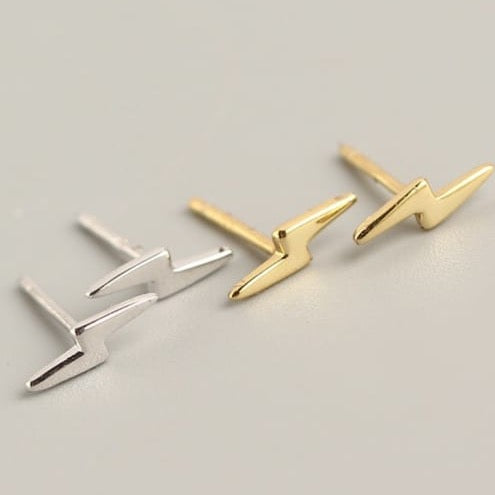Lightening Bolt Earring Studs.  Available in Gold and Silver.   Material: 925 Sterling Silver, 14K Gold Plated. ZoandCo Jewellery Ireland 